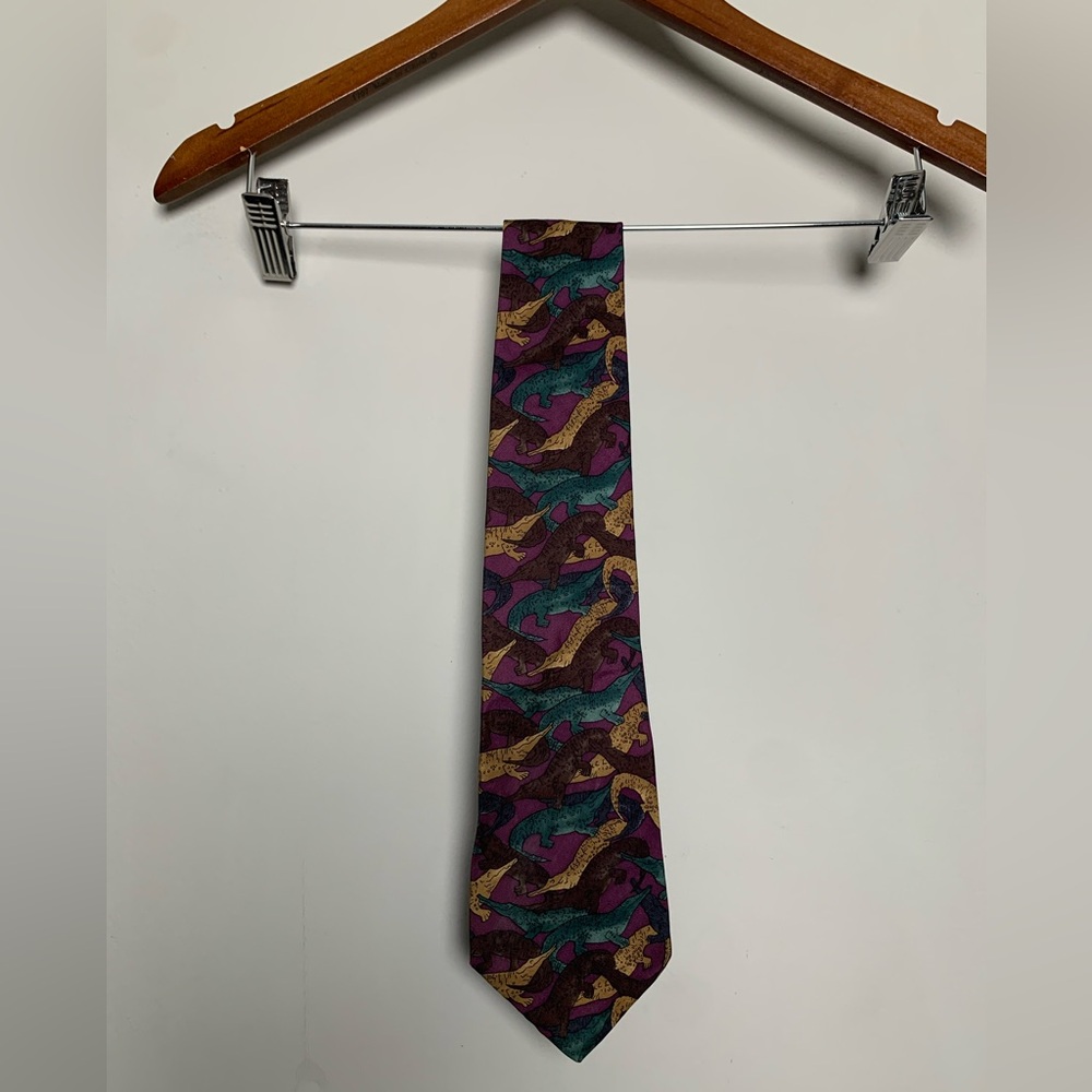 Vintage 90s World Wildlife Fund Purple Crocodile 100% Silk Tie Necktie